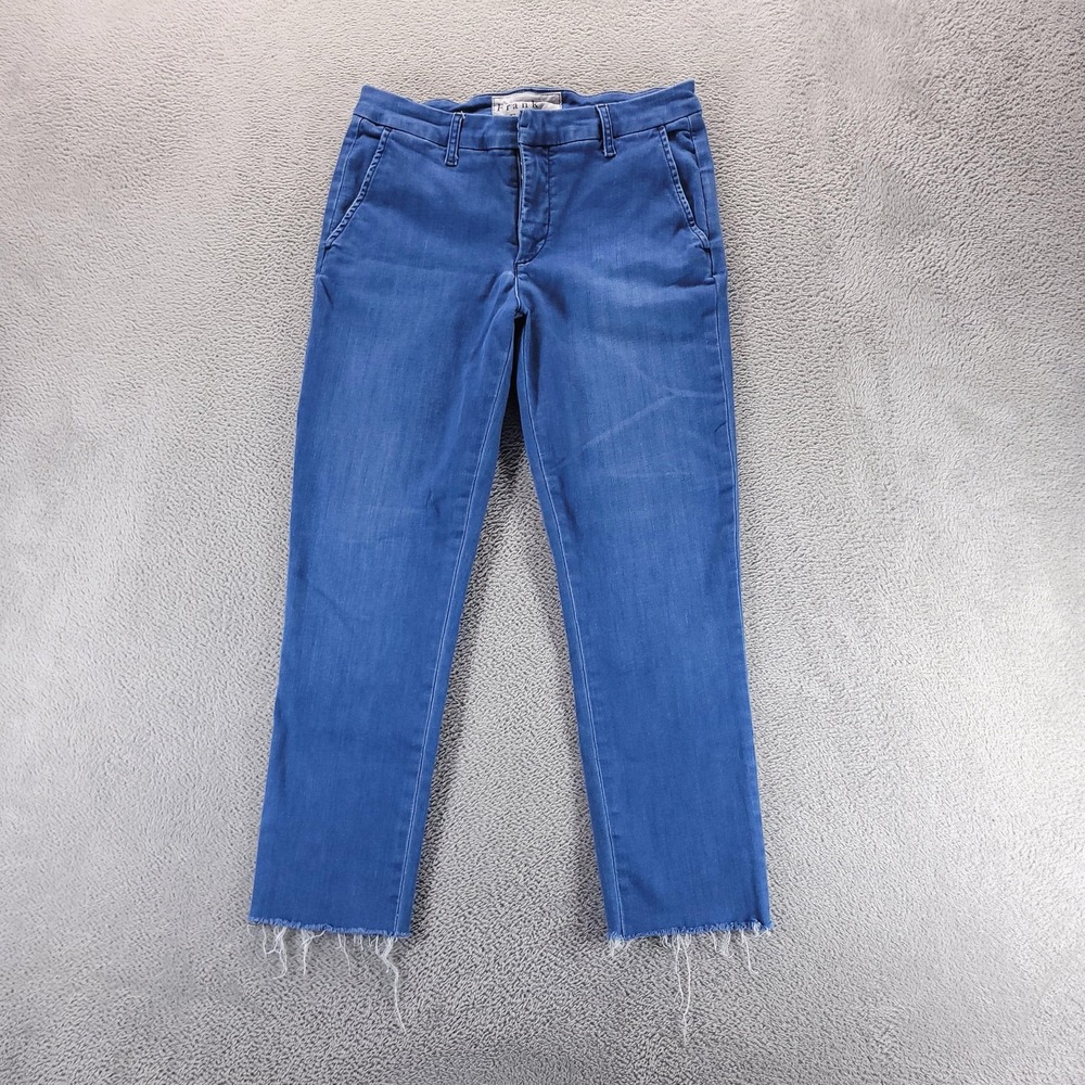 Frank & Eileen Pants Womens 6 Blue Wicklow Slim Ankle Crop Raw Hem Stretch